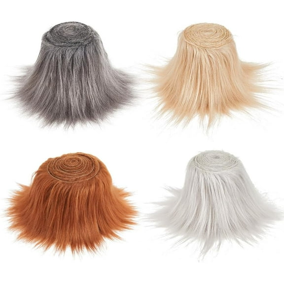 4 Colors Shaggy Plush Fur Fabric Precut Strips 4" Wide Furry Fluffy Fuzz Craft Sewing Fur Cut Patch
