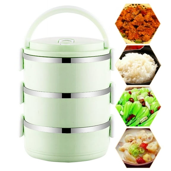 Bxaolu Lunch Box, Stackable 3 Layers Containers, Portable 23.5OZ Capacity Leakproof Round Bento Box, Microwave Safe Lunch Box Food Container for Adults, Home Office Supplies, Green