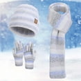 thumbnail image 2 of BRICH Winter Hat Scarf Gloves Set for Unisex 3 PCS Pom Beanie Skull Cap Knit Scarf Gloves Mittens Festive Gift Blue One Size, 2 of 7