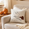 thumbnail image 5 of Halloween Ghost Pillow Cover, White Polyester Cushion Case, 18x18 Spooky Bedroom Decor, Hidden Zipper, Machine Washable for Home by MPOISVA, 5 of 6
