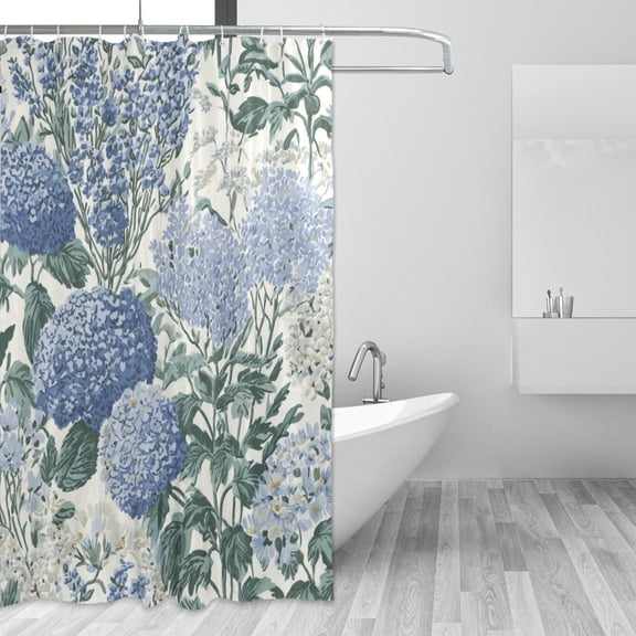 Yayeee Shower Curtain with Hooks 72"x72" Waterproof Fabric Bathroom Hanging Decor, Blue Hydrangeas Pattern