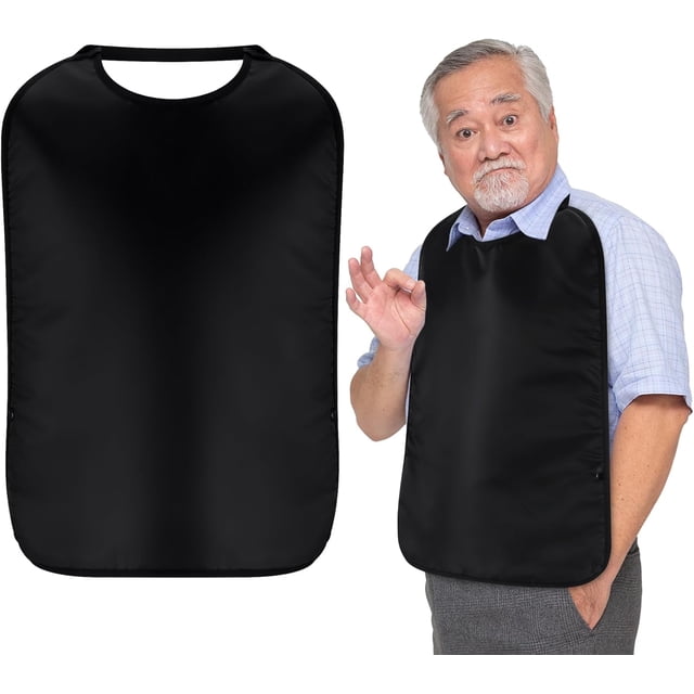 Baberos elásticos de doble capa para adultos con recogedor de migas, impermeables, lavables, protectores de ropa de comedor para adultos