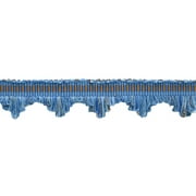 1 3/4" (4cm) Marrakesh Coll. Beautiful Contemporary Scalloped Fringe Trim with Woven Gimp Braid Header # SFRW0175, Blue #VL09 (Sky Blue, Chocolate Brown, Cobalt Blue) Sold By The Yard (36"/3 ft/0.9m)