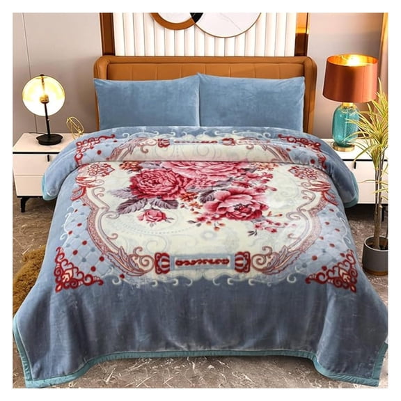 Korean Mink Blanket King 85" x 93", 10 Pounds Soft Fleece Blanket, Comfy and Heavy Bed Blankets for The Cold, Thick Winter Blankets King Size, Grey Blue/