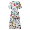 thumbnail image 4 of Robes d'Été Décontractées Boho Plissées Longueur Genou Évasées Ligne A Midi Fête Plage Robe à Imprimé Floral Manches Courtes Robes Soleil pour Femmes Grande Taille Col Rond Robes Vacances, 4 of 5