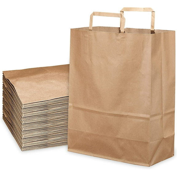 [150 Pack] Jumbo Kraft Paper Gift Bags with Paper Handles 18x7x19 inches Brown Shopping Bags, Retail, Tote, Reusable, Party, Grocery Bags, Take Out, Delivery, Eco Friendly, Recyclable, Multiple Uses