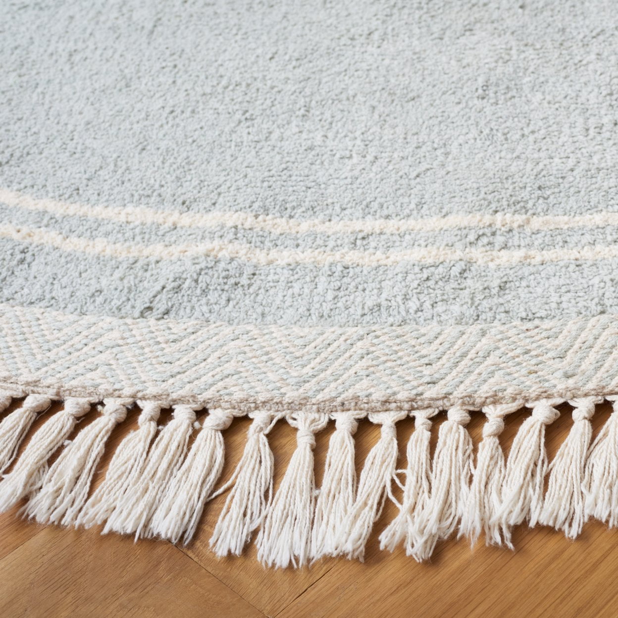 SAFAVIEH Easy Care Tahnee Solid Area Rug, 6' x 6' Round, Light Blue/Ivory