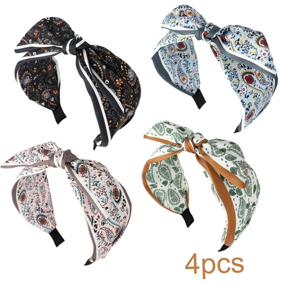 TSV 4pcs Bow Headbands for Women, Knotted Floral Rabbit Ear Cute Hairband, 4 Colors