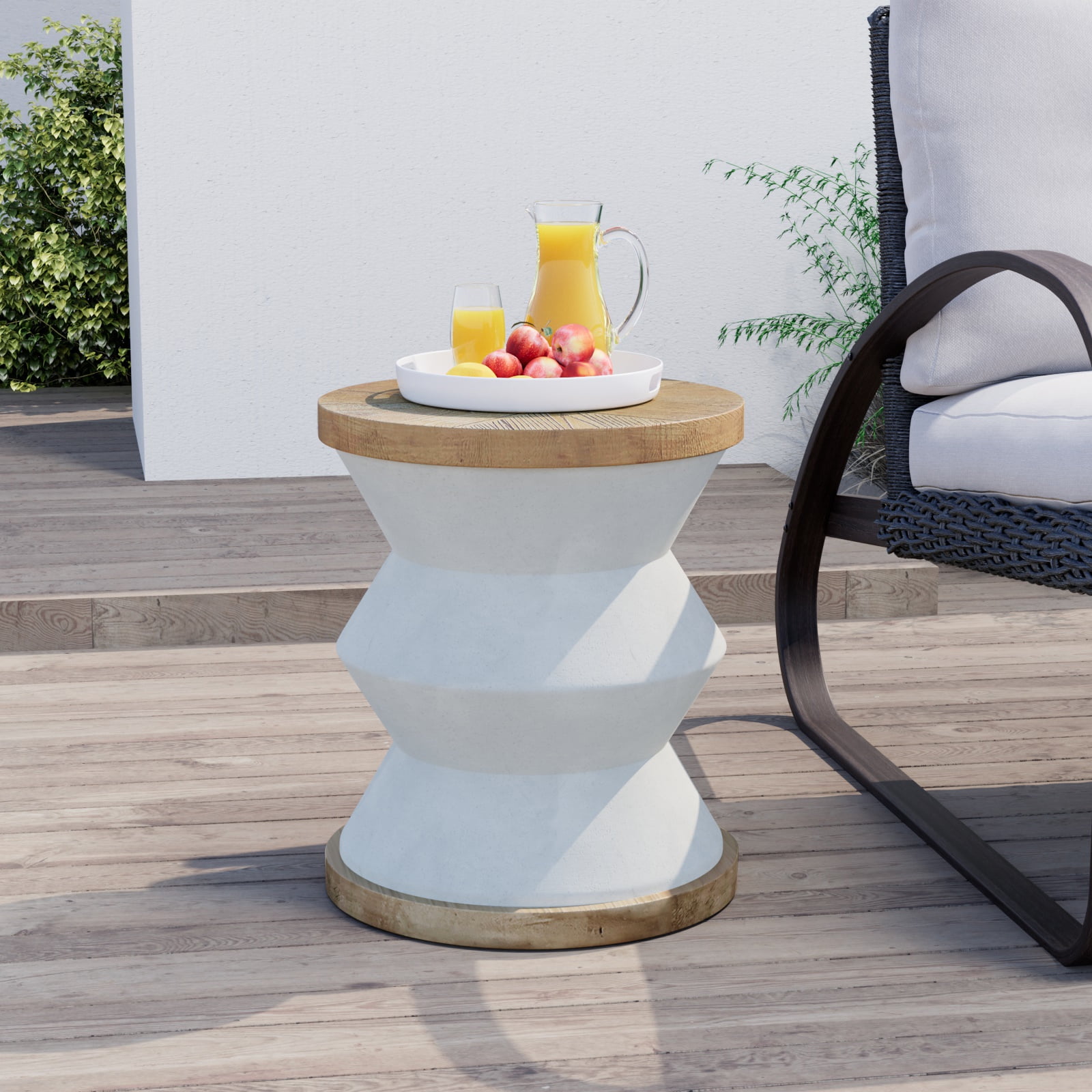 COSIEST Outdoor Patio 16.7-in Height Lightweight Concrete Accent Coffee Table with Faux Wood Tabletop