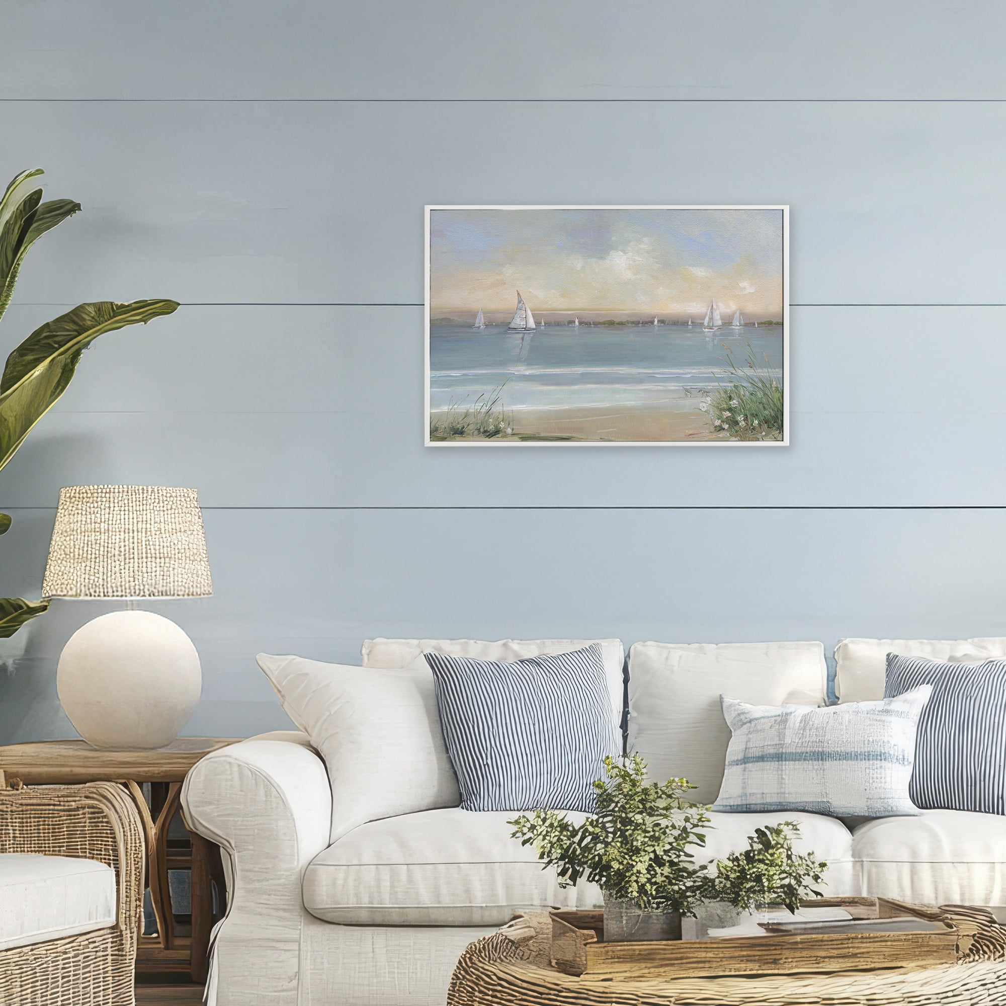 Stupell Industries Coastal Sailing At Dawn White Framed Giclee Art, design by Sally Swatland