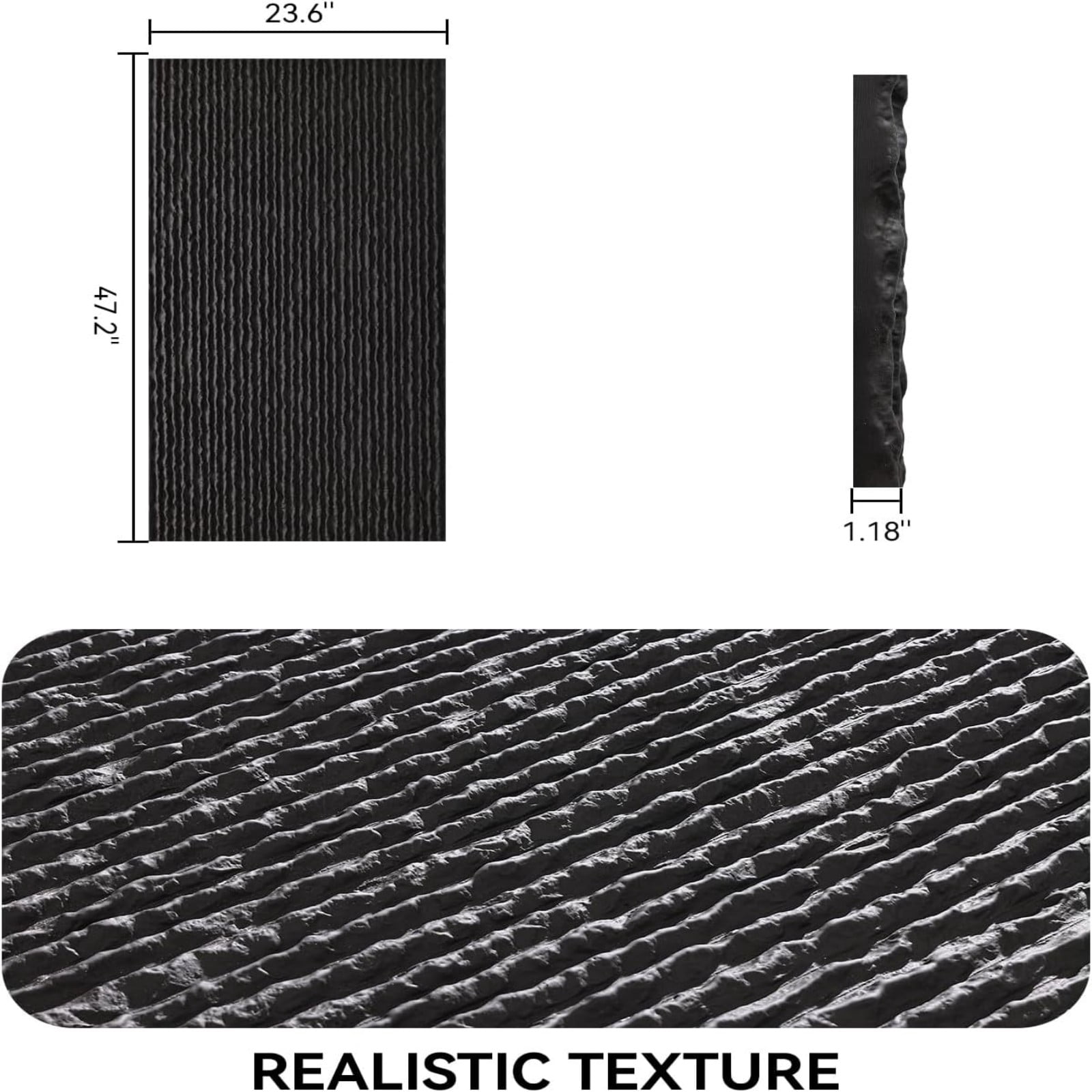 Mirrasia 4PCS 48"x 24" 3D Wall Decor Wall Panels Faux Stone Siding, Carbon Black
