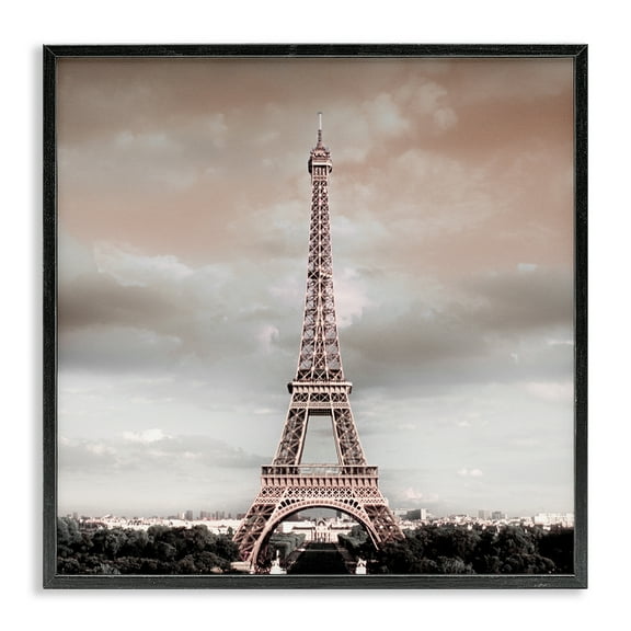 Stupell Industries Stormy View Eiffel Tower Cities & Countries Painting Black Framed Art Print Wall Art, 12 x 12