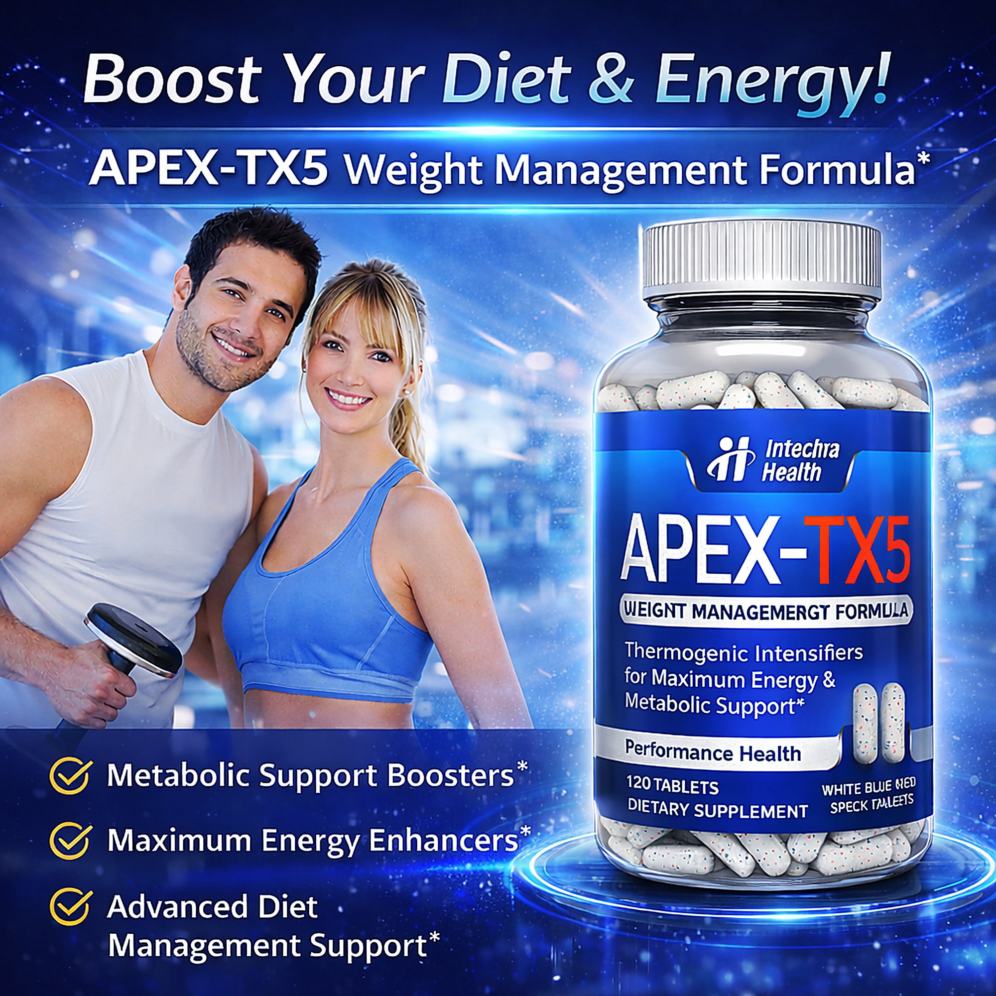 APEX-TX5 Diet Pills - Weight Management & Energy Support, 120 Tablets Per Bottle