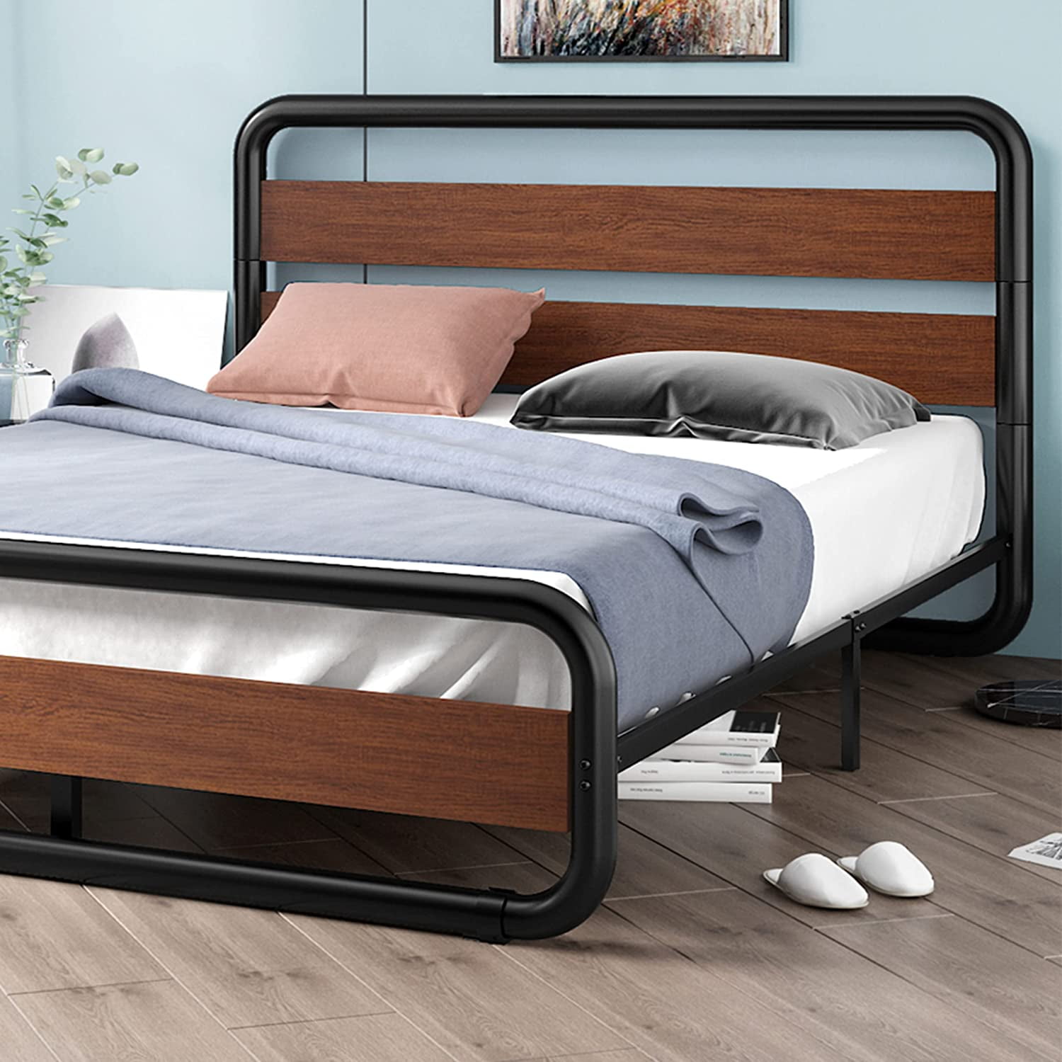 Sha Cerlin Full Size Heavy Duty Oval-Shaped Platform Bed Frame with