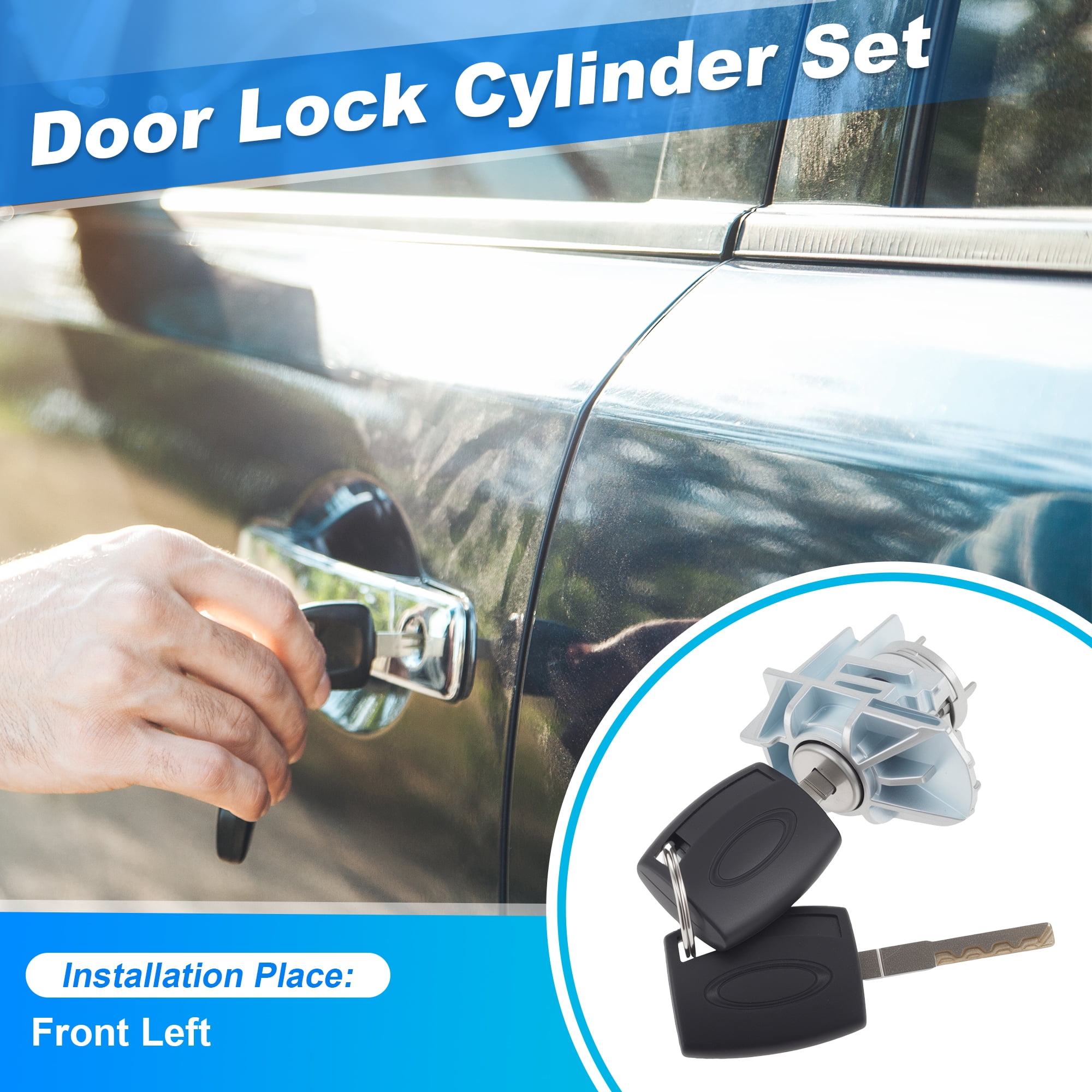 Unique Bargains Front Left Door Lock Cylinder with 2 Keys for Ford Focus and Escape