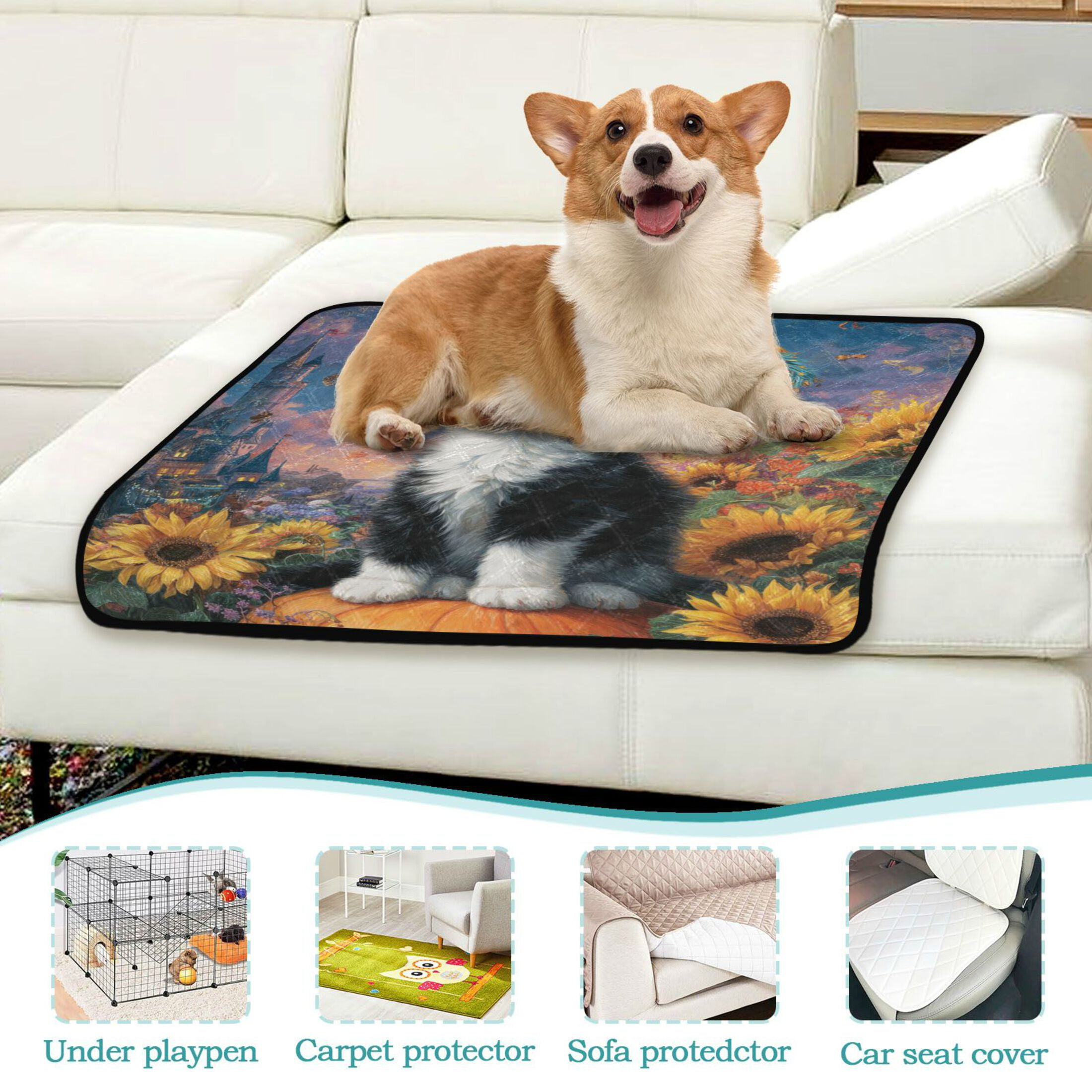 Qxltty Sunflower Black Cat Cat litter Pads Pet Set of 3 Diaper Mats Center Anti-leakage Layer Absorbent Soft and Comfortable