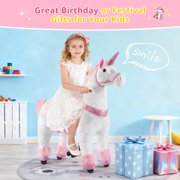 DEYGIA Ride on Unicorn Toys, Mechanical Cycle Walking Action Plush Animal, Max Load 165 lbs