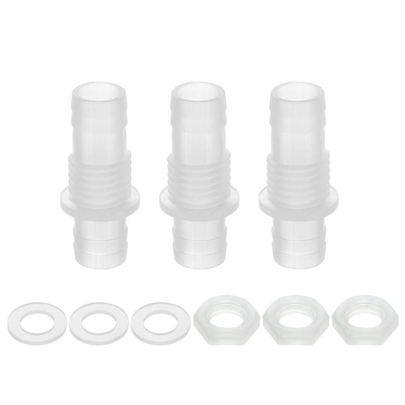 3Pack PlasticHose Barb Fitting, 1/2" x 1/2" Adapter Union with M16 Nut and Washer
