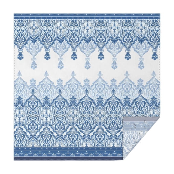 Blue Ethnic Floral Border Pattern Square Tablecloth,Waterproof Square Table Cover,Wipeable Spillproof Washable Table Cover for Home Kitchen Party Decor 42"X42"(107x107cm)