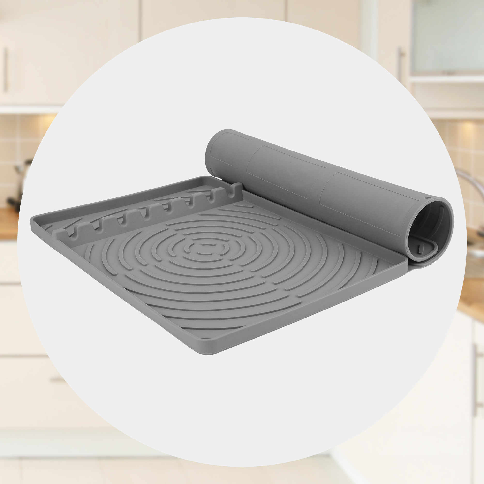 Unique Bargains Dish Drying Mat Fits Under Dish Rack for Kitchen Counter Gray