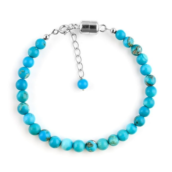 QNAVIC Real Turquoise Stone Crystal Beaded Bangle Bracelet For Women, Crystals and Healing Stones, Birthstone Jewelry, Rhodium Plated 925 Sterling Silver 8 inch Bracelet, Birthday Gift for Her