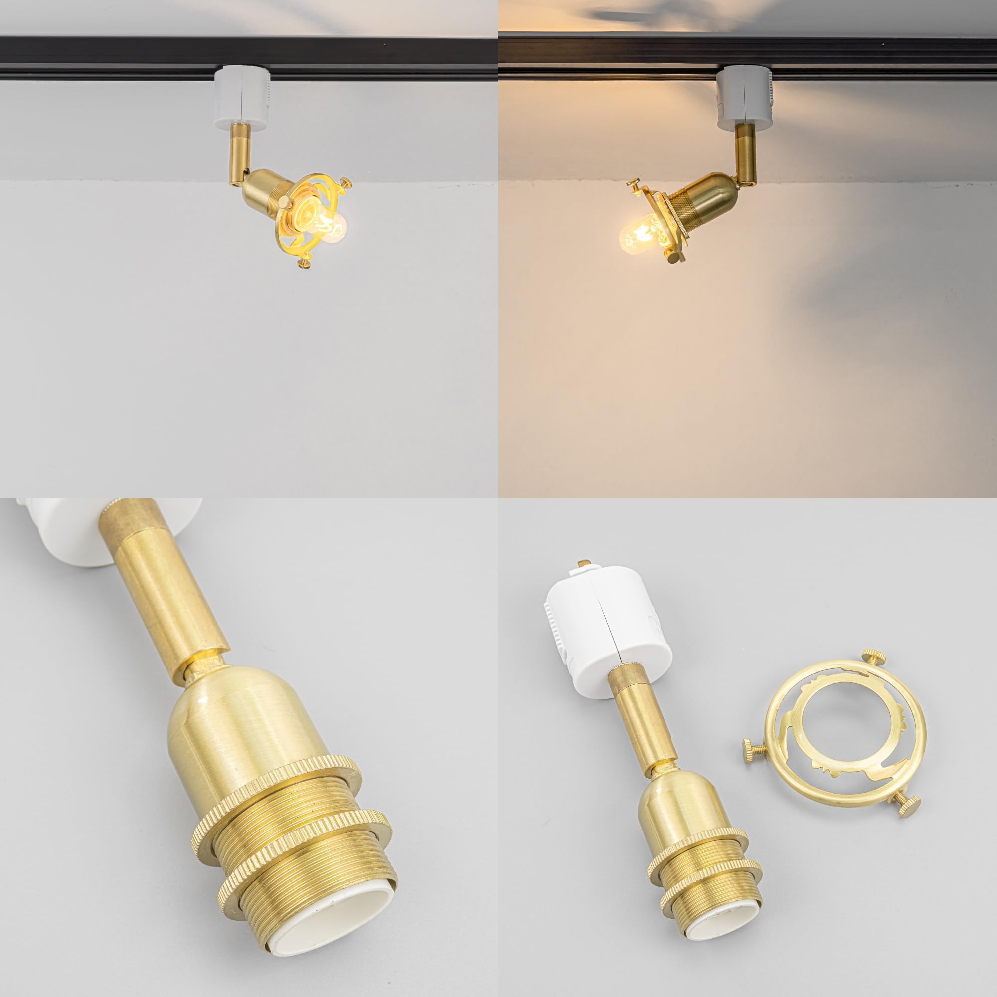 KAYYELAMP Juno System E12 Mini Brass Base Adjustable Titl Angle Track Lighting Modern Design for Farmhouse Kitchen Sink Gallery Loft Home(No Bulb, Track)