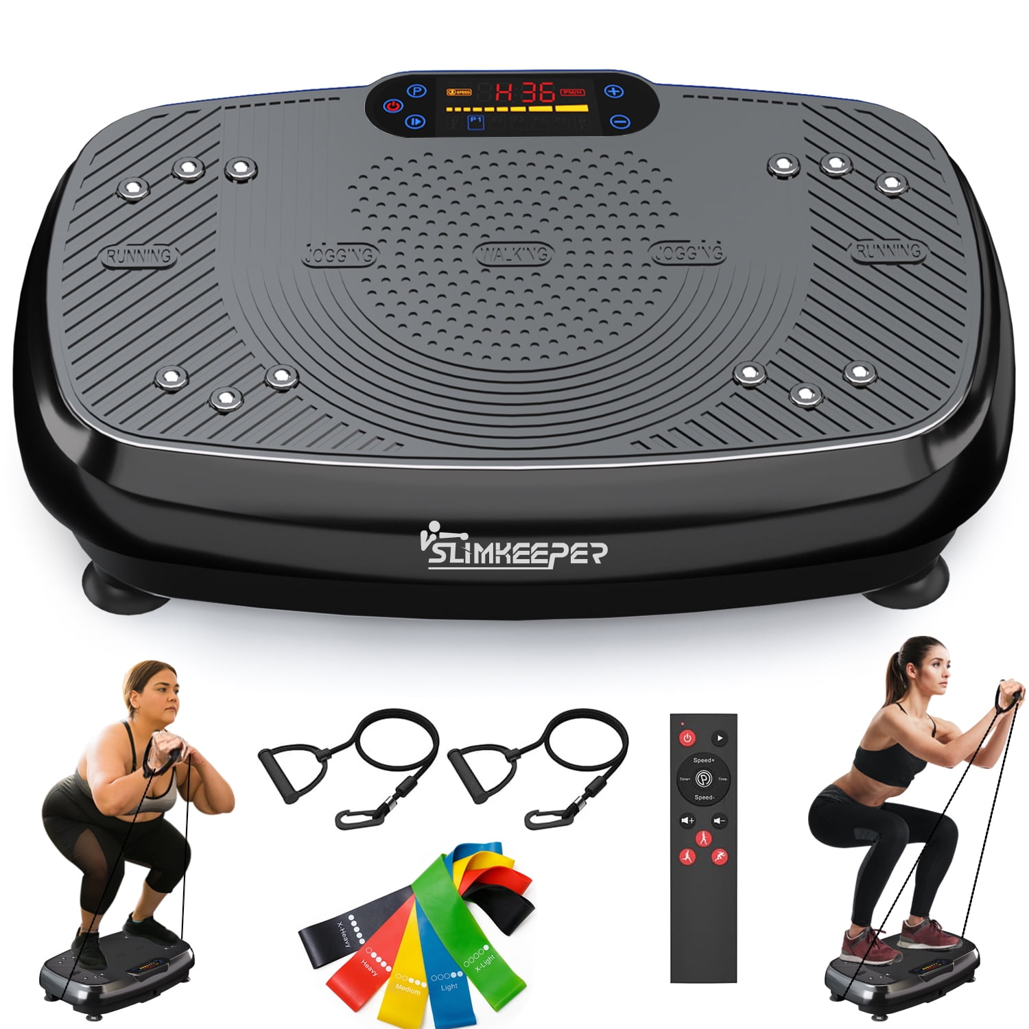 SLIMKEEPER Vibration Plate Exercise Machine for Home Fitness & Whole Body Workout, 330 Lbs Capacity, with 2 Loops, 5 Resistance Bands & Remote Control