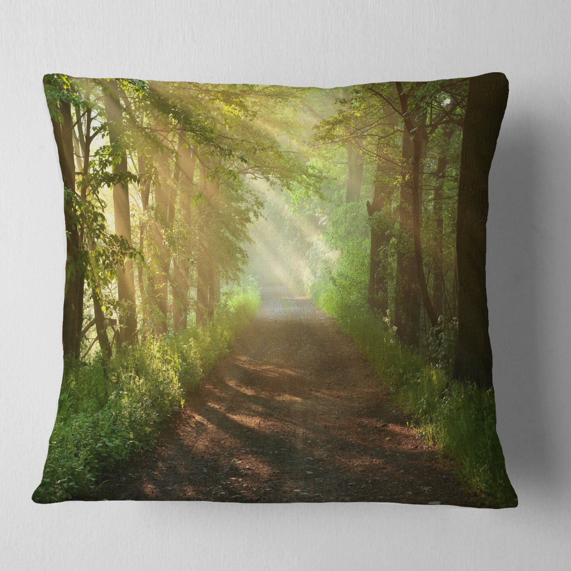 Designart Suns Peeks into Forest - Landscape Photography Throw Pillow - 18x18