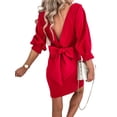 thumbnail image 4 of DYMADE Women Plus Size 3/4 Sleeve Waist Closed Solid Elegant Dress, 4 of 4