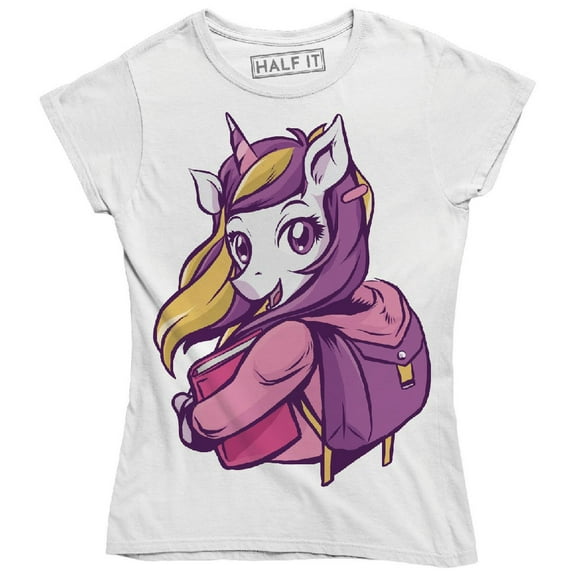 Funny Beautiful Unicorn With Colorful Hair Going To School Women's T-Shirt