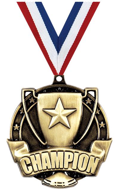 10 Pack of 2.5 Inch Die Cast Metal 2nd Place Victory Champion Runner Up Winner Award Medallions with Antique Silver Finish and Red White /& Blue Neck Ribbons