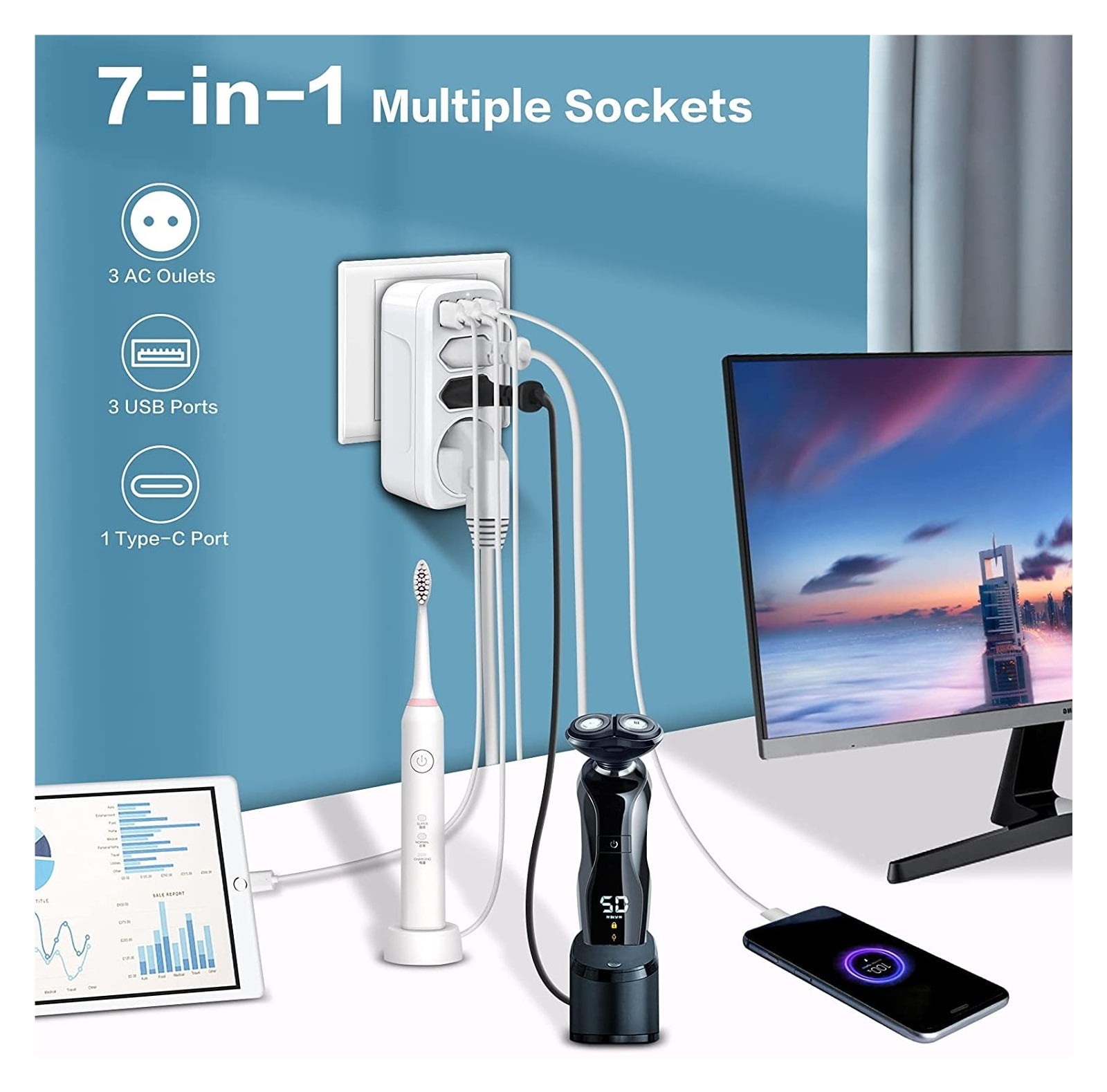 USB Socket Extender Adapter Power Strip 3 Socket With Charger Type C Port Compatible Power Station Extension