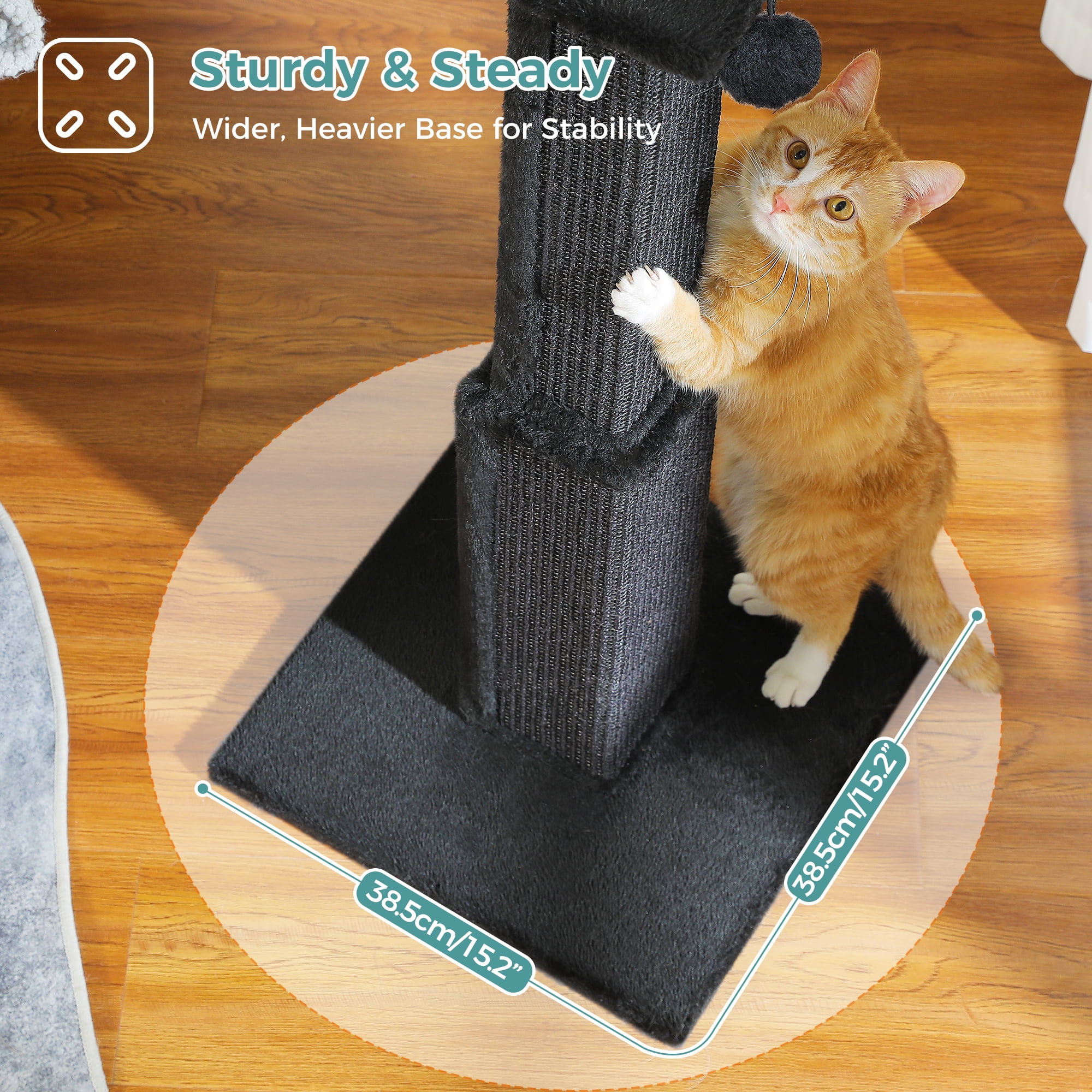 PAWZ Road 31" Natural Sisal Cat Scratching Post Indoor Cat Scratcher with Plush Large Base, Black