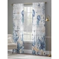 thumbnail image 3 of Ocean Jellyfish Sheer Curtains 108 Inch Long 2 Panels, Blue Yellow Sea Star Shell Coral White Wood Grain Light Filtering Rod Pocket Curtains, Sheer Voile Drapes for Living Room Bedroom, 52"x108", 3 of 8
