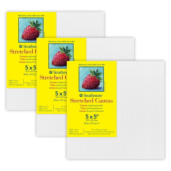 Strathmore 300 Series Traditional Stretched Canvas, 5x5 inch, Pack of 3