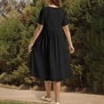 thumbnail image 5 of NXMZXB Women's Summer Short Sleeve A-Line Midi Dresses Casual Ruched Pleated Tunic T-Shirt Dresses Loose Flowy Beach Sundress with Pockets Black M, 5 of 8