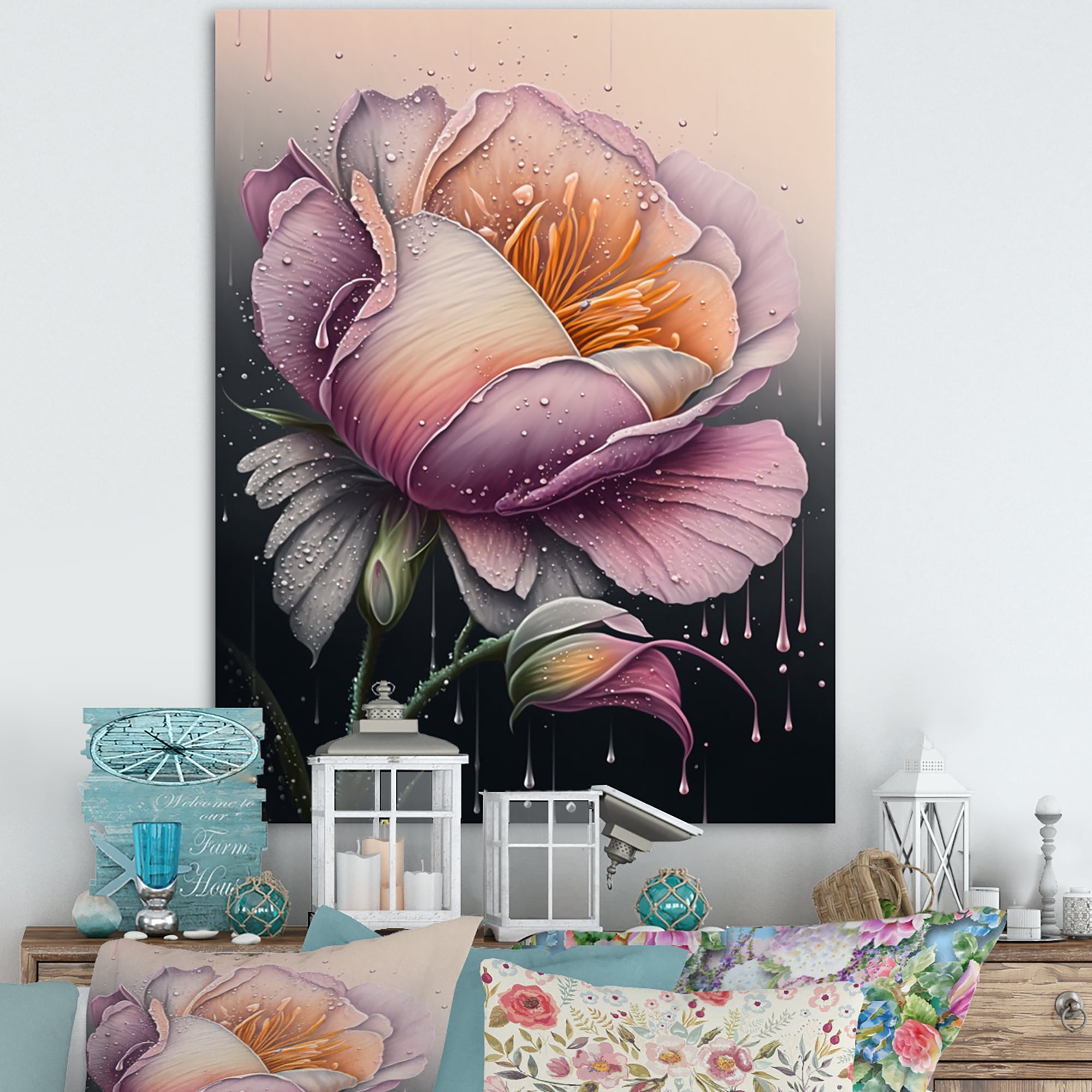 Designart Blooming Pink Rose Flowers Canvas Wall Art