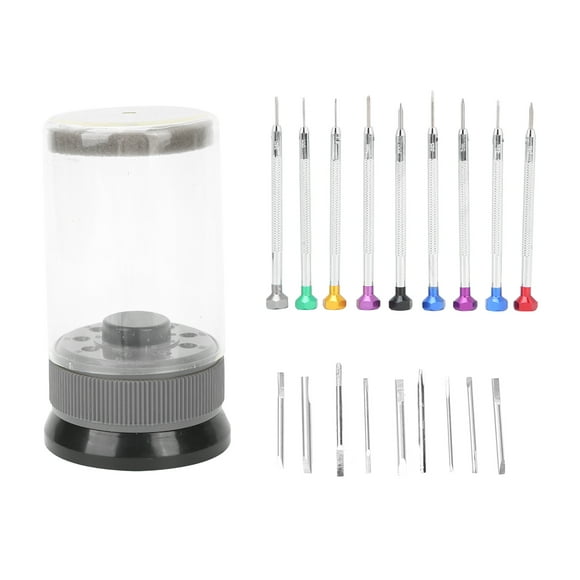 9pcs Screwdriver Set Flathead CrossHead Screwdrivers Kit with Rotating Base Watch Repair