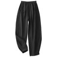 thumbnail image 5 of Clothes Fitness Clothing Ladies' Loose Casual Solid Color Linen Elastic Waistband Pocket Pants Long Pants Black L, 5 of 9