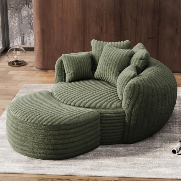 Wiilayok 50" W Oversized Chaise Lounge Chair Indoor with Ottoman,Thickened Backrest Round Reading Sofa Couch with 5 Pillows for Living Room, Green