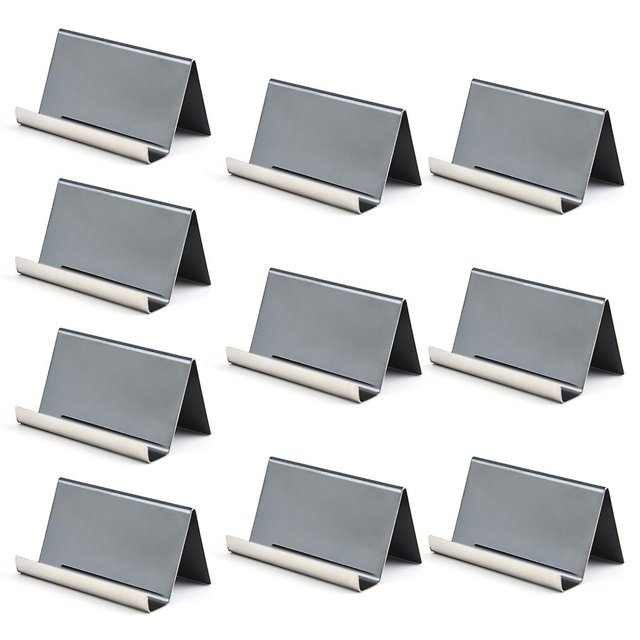 10 soportes para tarjetas de visita de acero inoxidable, estante de exhibición, estuche multiusos para tarjetas de presentación, color negro