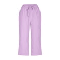 thumbnail image 4 of SwiftWear Plus Size Solid Capri Pants for Women - Cotton Linen Drawstring Waist Capris, Relaxed Fit Straight-Leg Pants S-5XL, 4 of 6