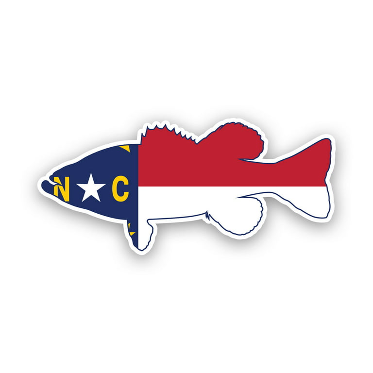 North Carolina Bass Flag Sticker Decal - Self Adhesive Vinyl - Weatherproof  - Made in USA - largemouth sport fish angler perching fish angler perch nc  
