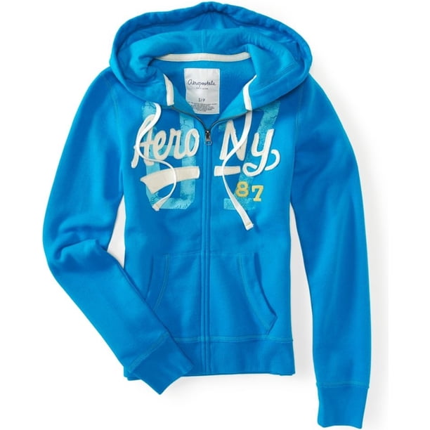 Aeropostale - Sudadera con capucha y cremallera para mujer Aero Ny 87, azul, XS