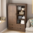 thumbnail image 3 of PAPROOS Wooden Armoire Wardrobe Closet with 4 Drawers and Hanging Rod, Clothing Storage Cabinet with Shelves, Sturdy Freestanding Modern Bedroom Clothing Armoires, Brown, 3 of 10