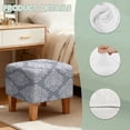 thumbnail image 7 of SCRAWLGOD Leaf Print Gray Ottoman Cover Square Stretch Ottoman Slipcover Thick Storage Footrest Stool Covers with Elastic Band Furniture Protector for Pets, 7 of 7