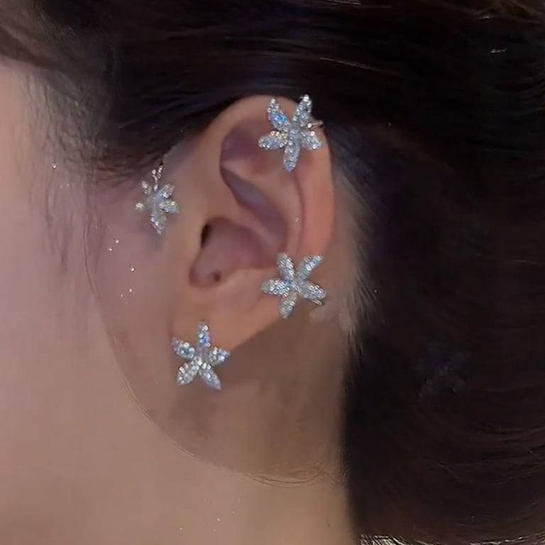 Big Earrings Star Crystal Ear Clip Earrings For Women Zircon