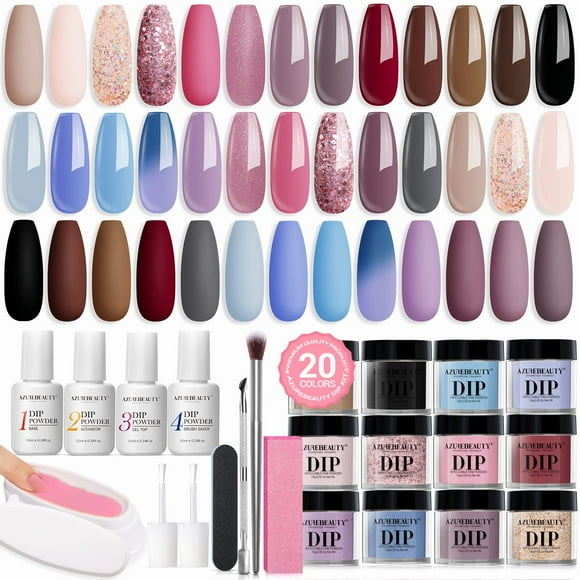 Kit de uñas en polvo AZUREBEAUTY, 20 colores, con bandeja de reciclaje