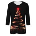 thumbnail image 5 of Womens Christmas Tops 3/4 Length Sleeve Crew Neck Xmas Tree Printed Graphic Tee Shirts Holiday Casual T-shirt (L, Black 01), 5 of 5