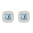 thumbnail image 3 of White Solid Solid Gold Halo Stud Everyday Dainty Earrings - 2.31 Ct Brilliant Princess Cut Studs Natural Swiss Blue Topaz 14K, Everyday Dainty Earrings Screw Back, 3 of 7